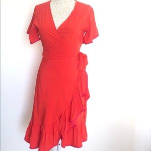 REVIEW Red and Pink Wrap Ruffle Short Sleeve Dress